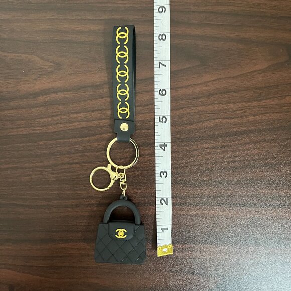 Mini Bag Keychain Lanyard Black Gold Bag Charm Car Key Ring Unbranded New - Picture 3 of 6
